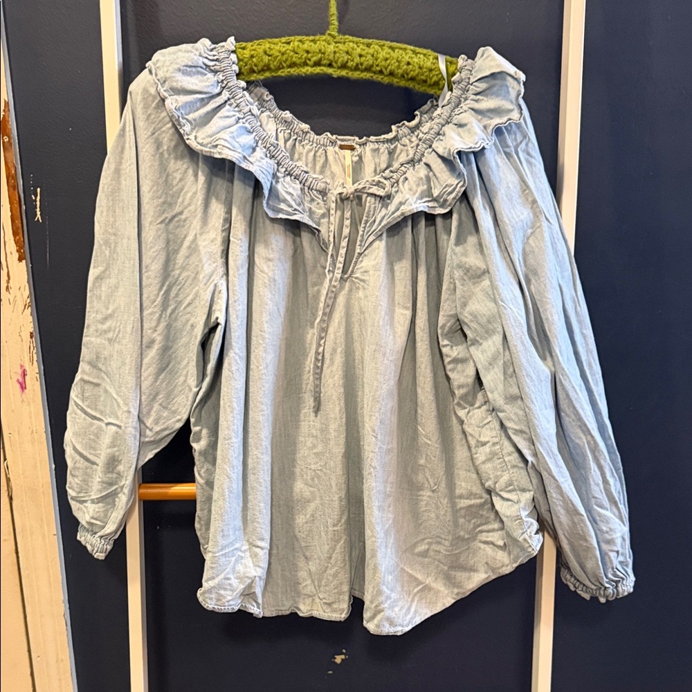 Free People Sky Blue Ruffle Blouse